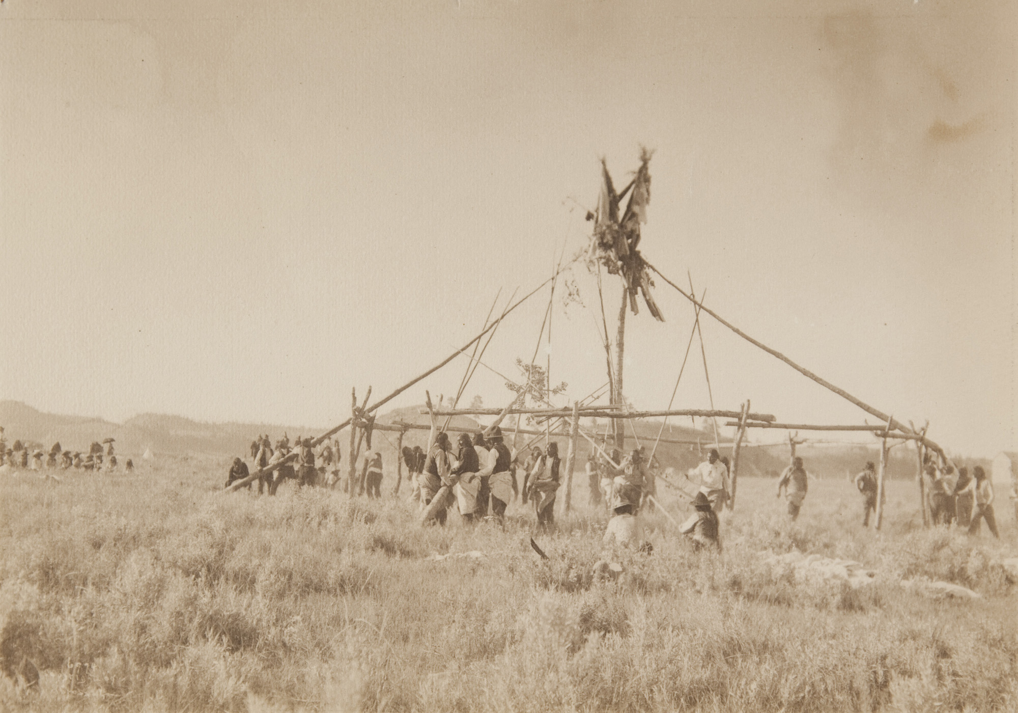 Placing the clan poles, c. 1910, The Sun Dance