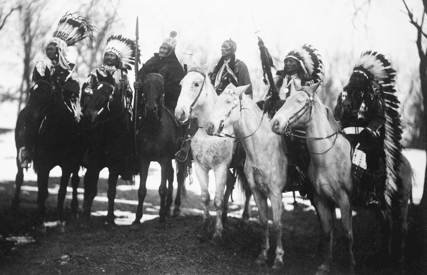 Six tribal leaders on horseback