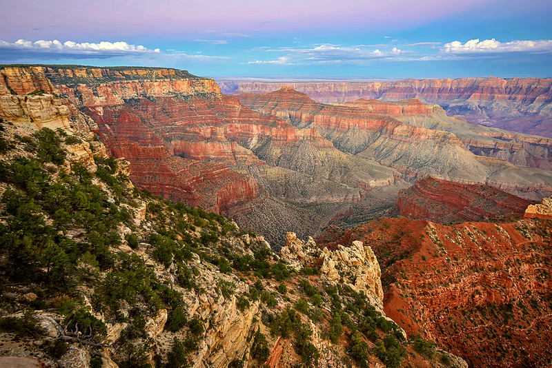 Pre-dawn sky over the South Rim of the Grand Canyon