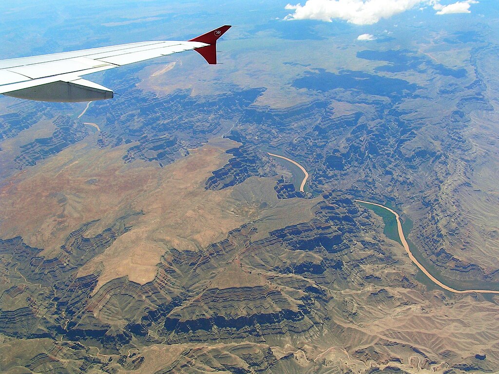 The Grand Canyon viewed from an Northwest Airbus A320 flying from Las Vegas to Memphis