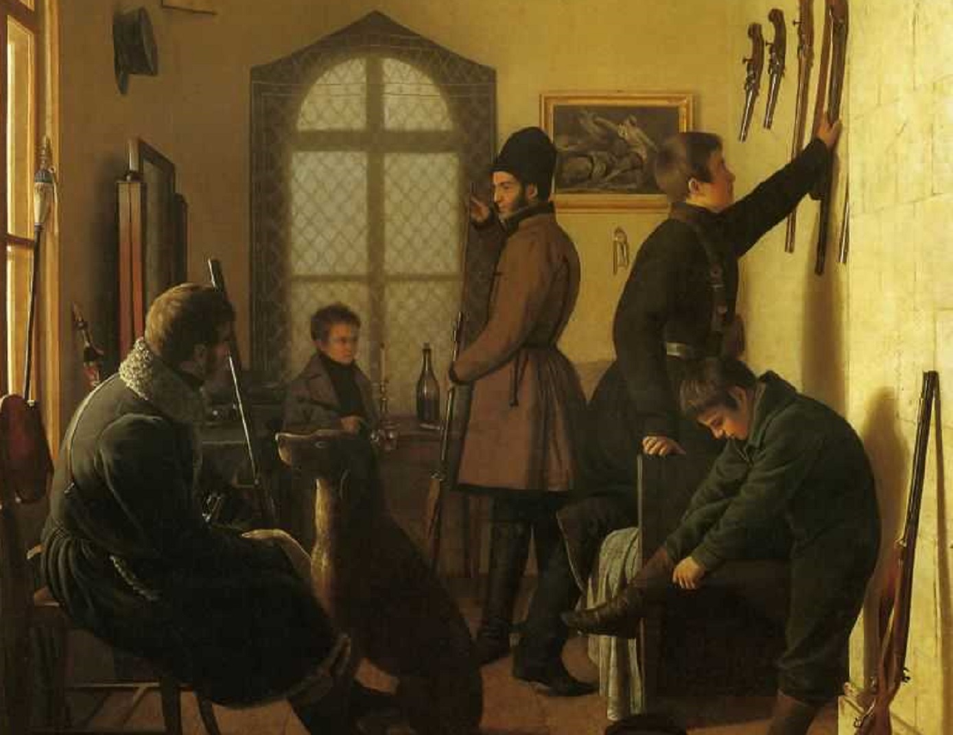 Russian hunters seating inside a room - 1836
