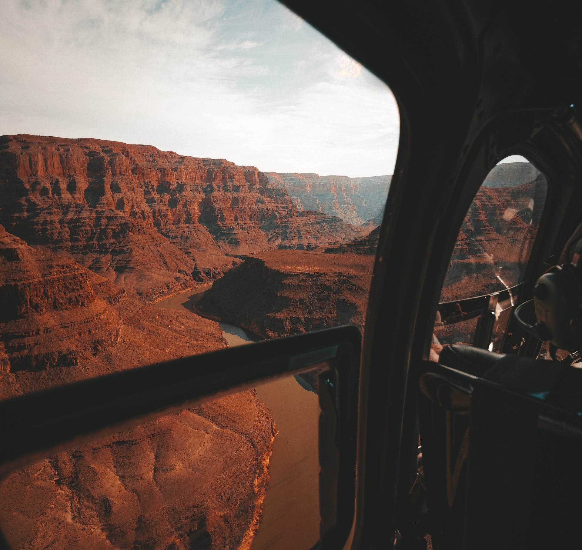 Aerial Photo over the grand canyon, view from inside the plane