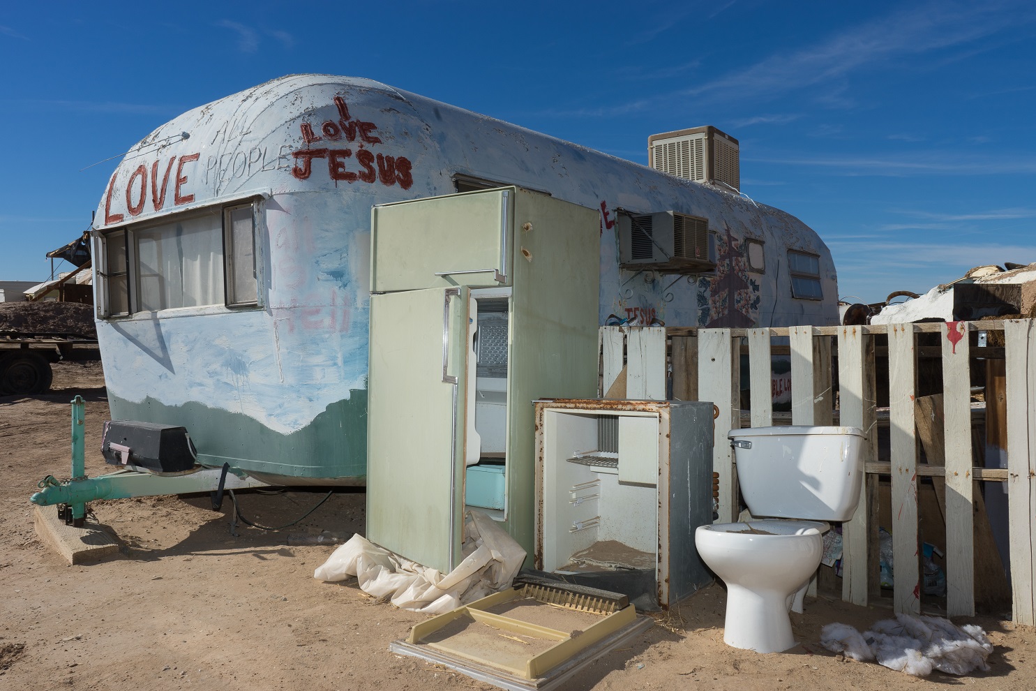Junk at salvation mountain by Slab City in California.