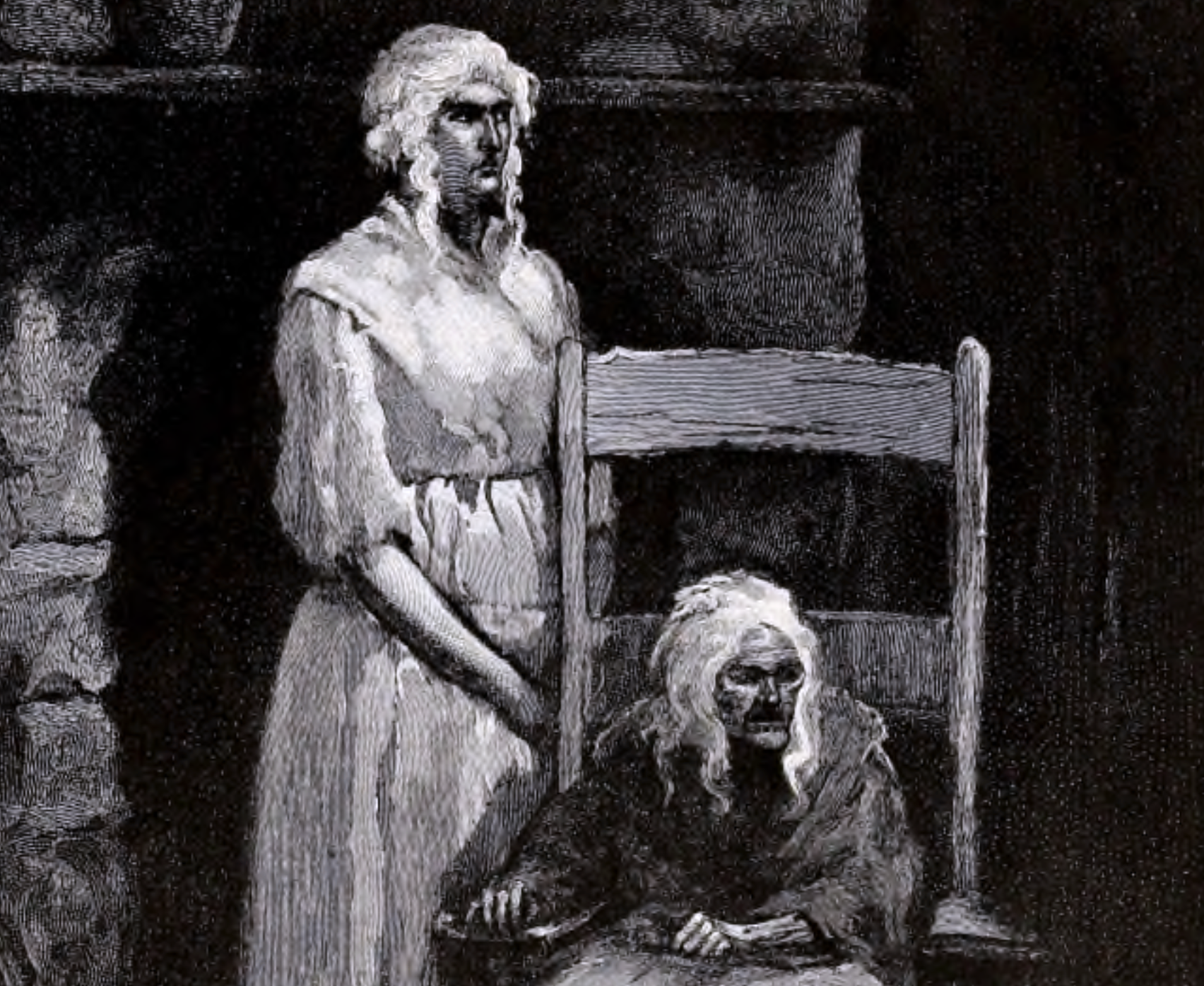 Imagined posthumous etching of Marie Laveau (seated) and her daughter - 1885