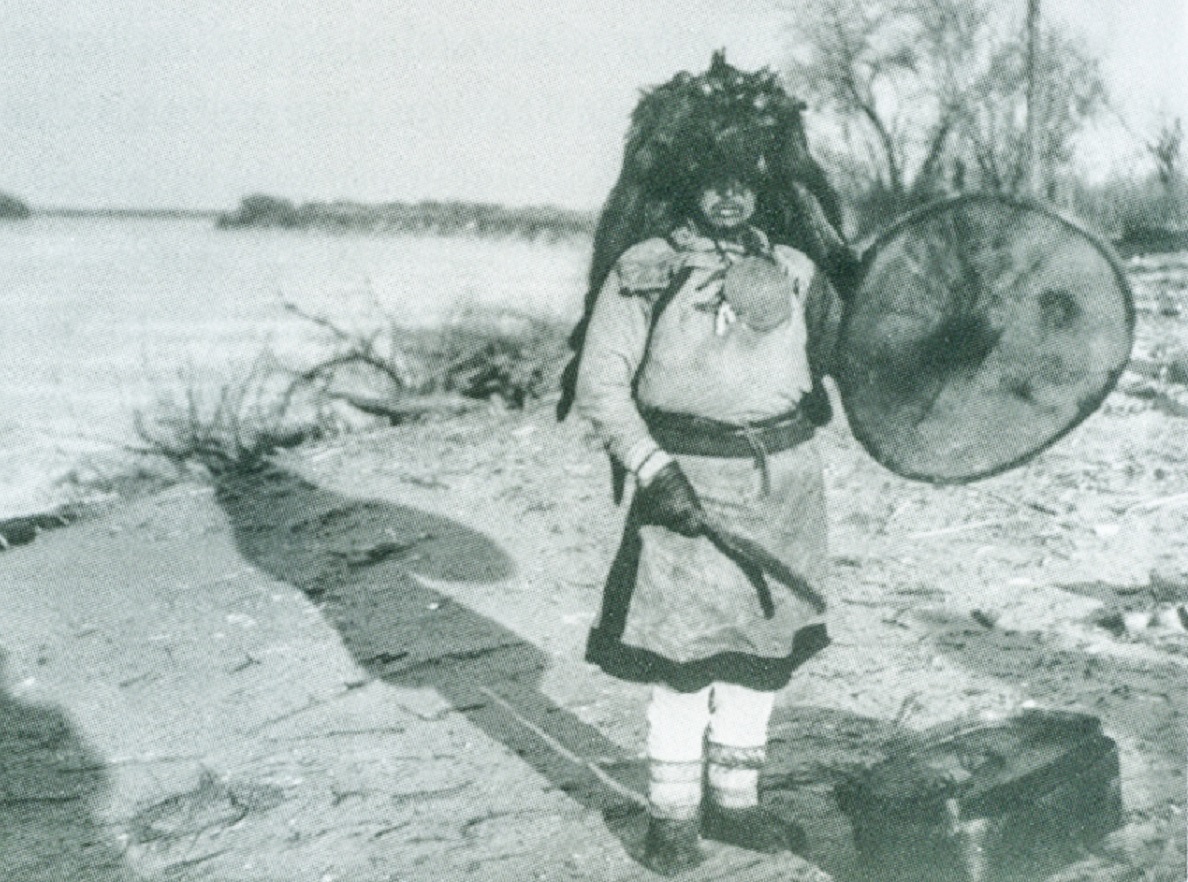 Nanai shaman standing outside - 19th century