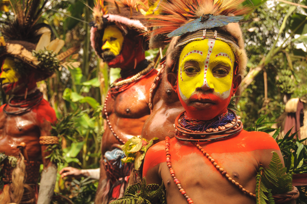Huli Wigmen Tribe boy in traditional costume