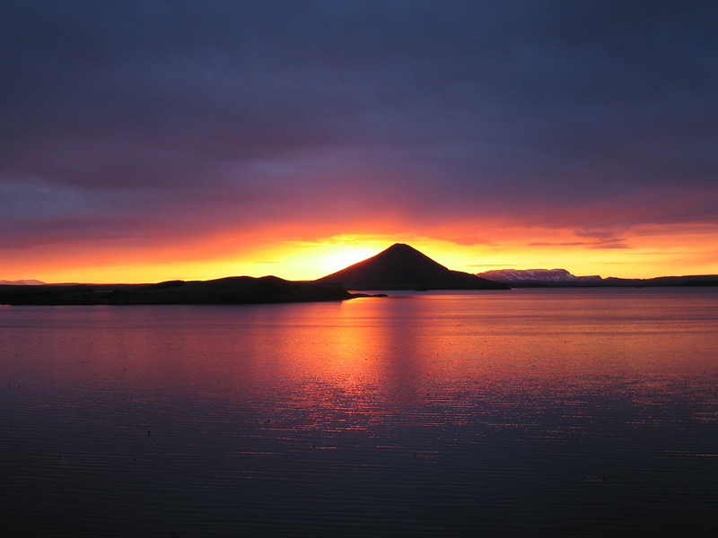 Midnight Sun As Seen Over Myvvatn Lake, Iceland