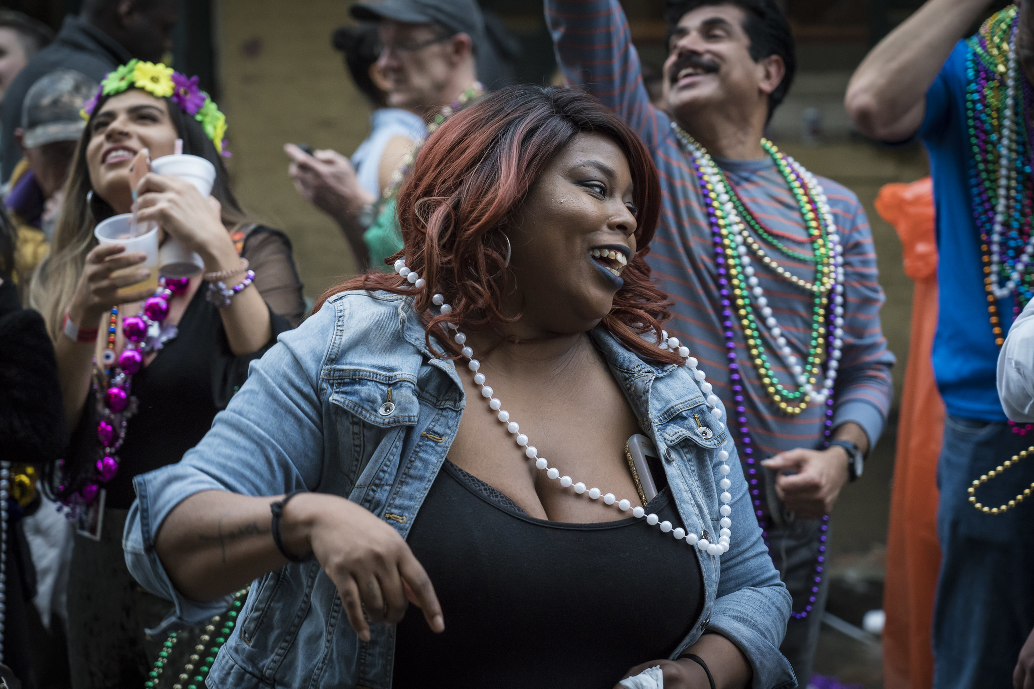 Mardi Gras New Orleans ,woman wearing necklace - 2018
