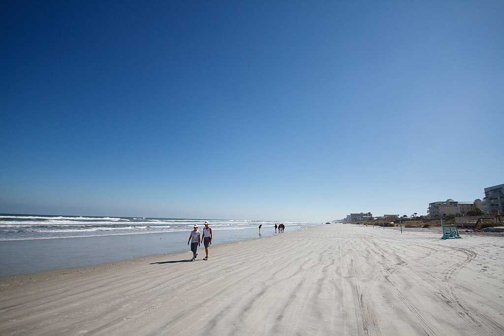 Landscape Photo of people walking on New Smyrna Beach