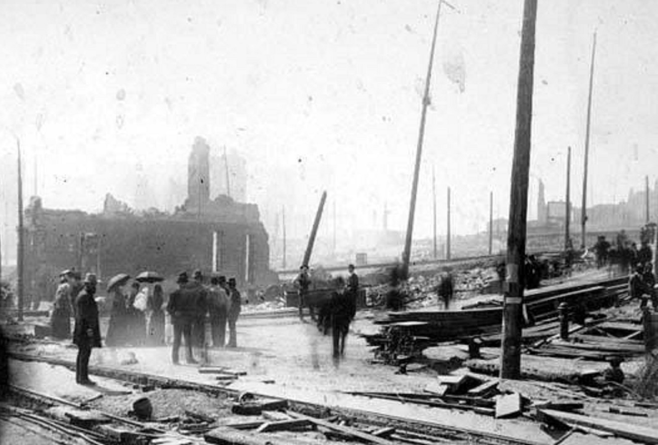 Aftermath Of The Seattle Fire Of June 6, Showing Train Tracks - 1889