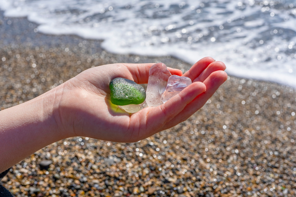Colorful polished pieces of sea glass collected from the beach