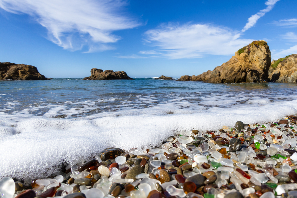 colorful glass pebbles  beach