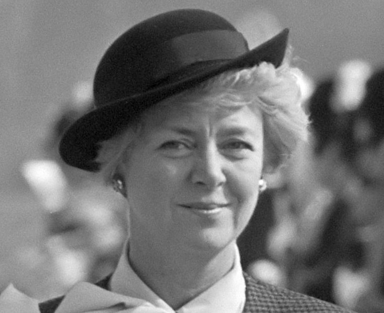 Grayscale Photo of Vigdís Finnbogadóttir, president of Iceland from 1980 to 1996.