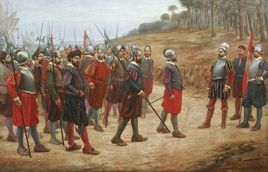 Francisco Pizarro on the island of Gallo with his soldiers