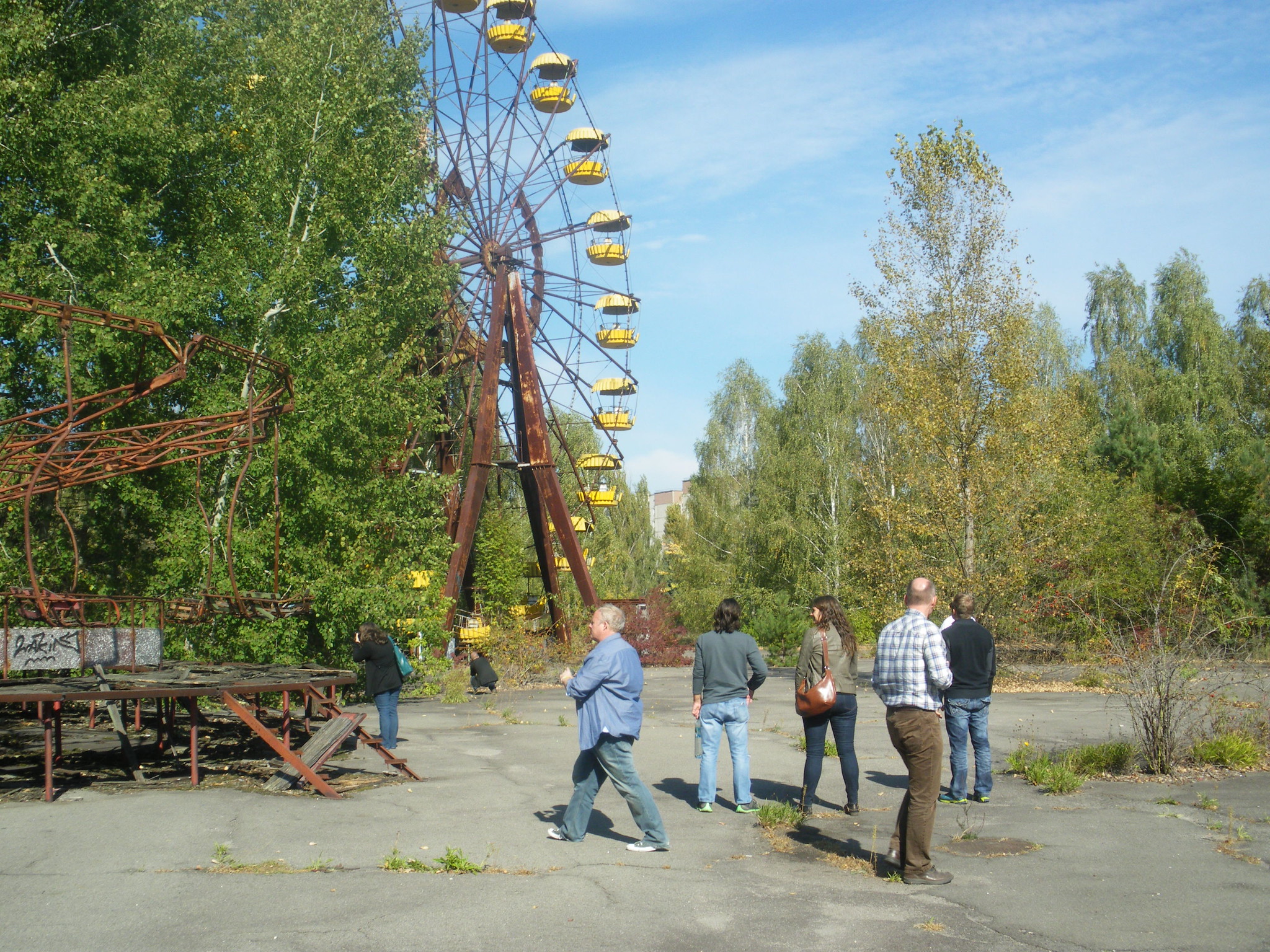 Tourists at amusement park in Pripyat, Ukraine - 2014