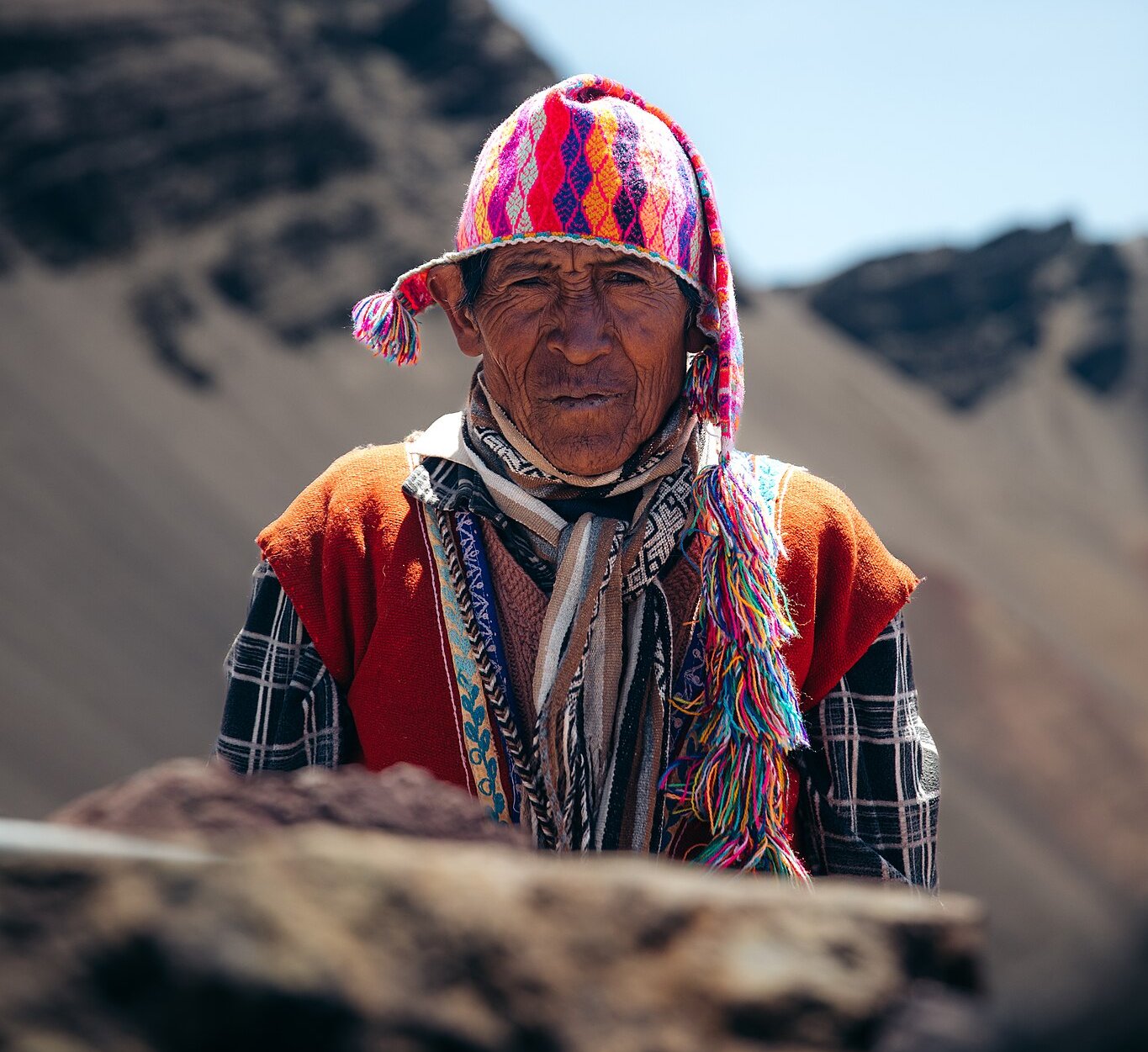 Indigenous Peruvian man in The traditional dress