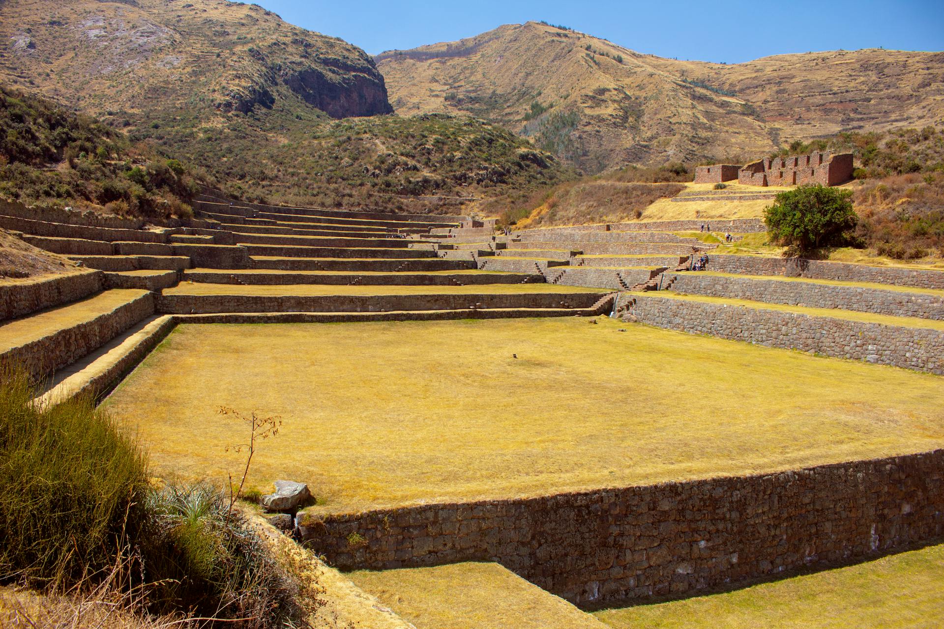 Inca stone terraces at the tipon archaeological site Cusco Peru