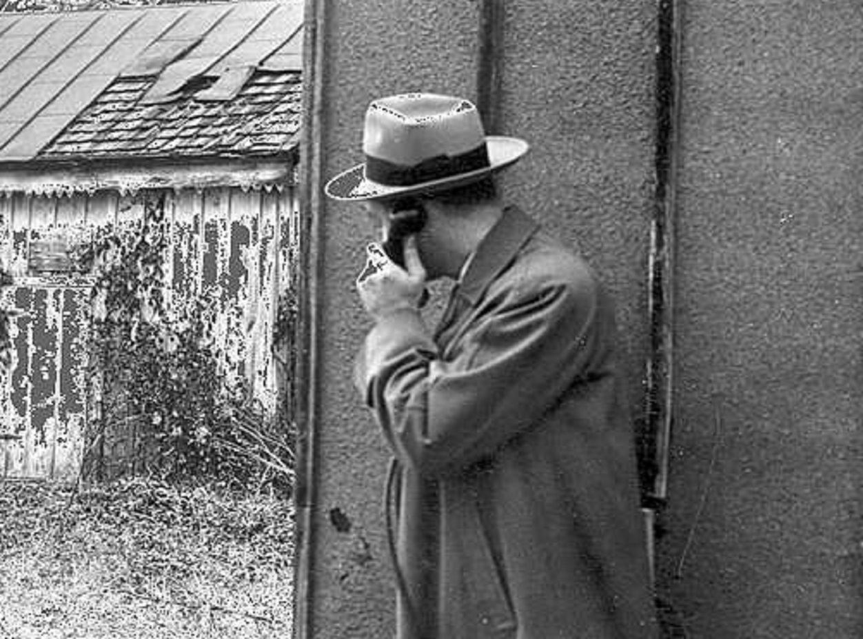 FBI agent in 1939 with portable telephone.