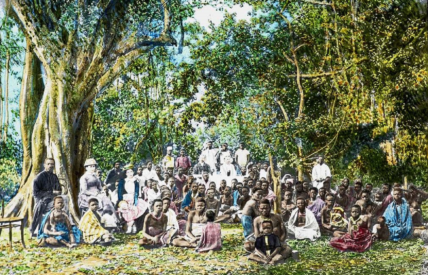 Missionaries with villagers, Congo, ca. 1900-1915