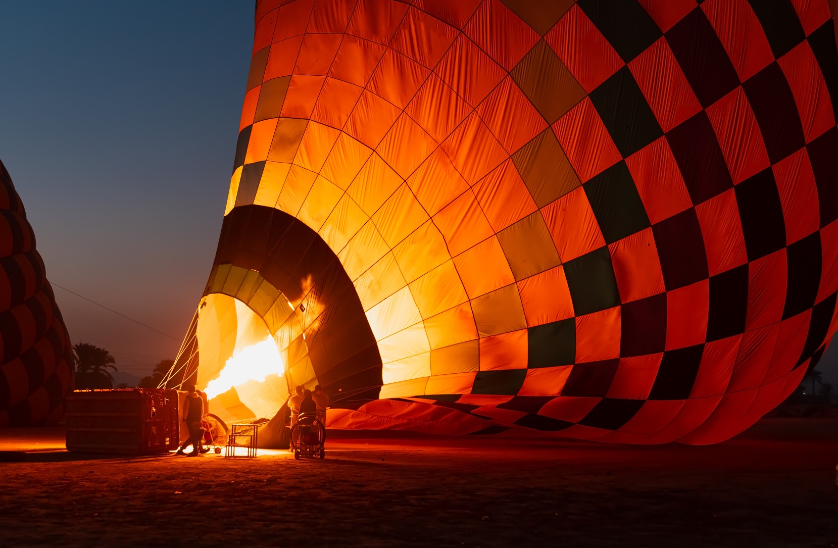 Hot air balloon is inflating before liftoff