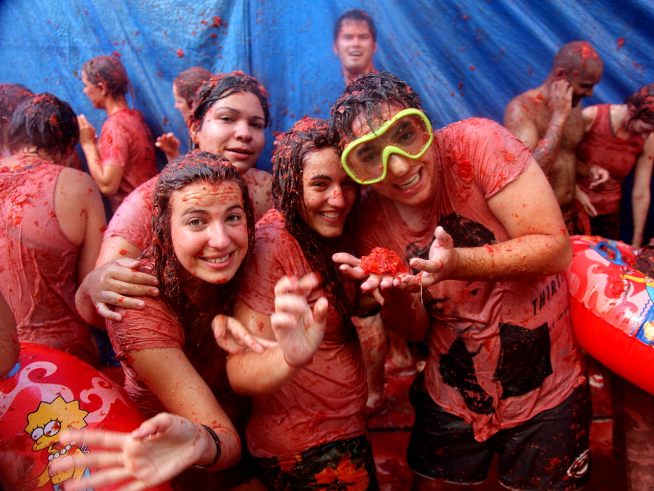 Teens at La Tomatina Valencia region of Spain - 2010