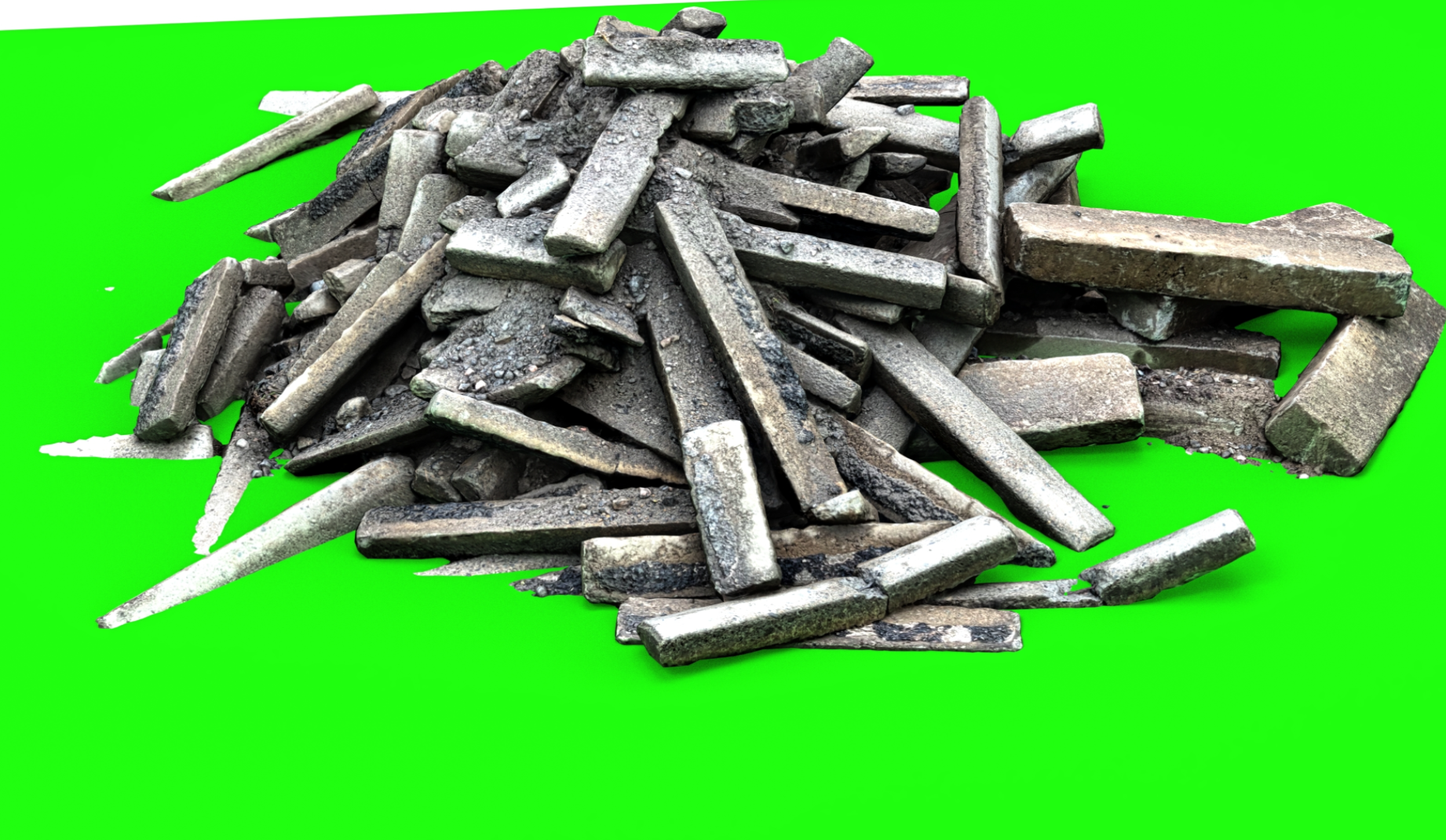 Metal debris on green background.