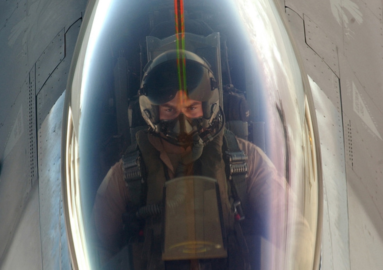 Pilot sits in the cockpit of his aircraft F-16 - 2003