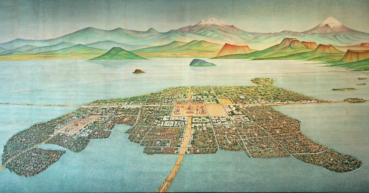 Painting of Tenochtitlan-Tlatelolco on Lake Texcoco