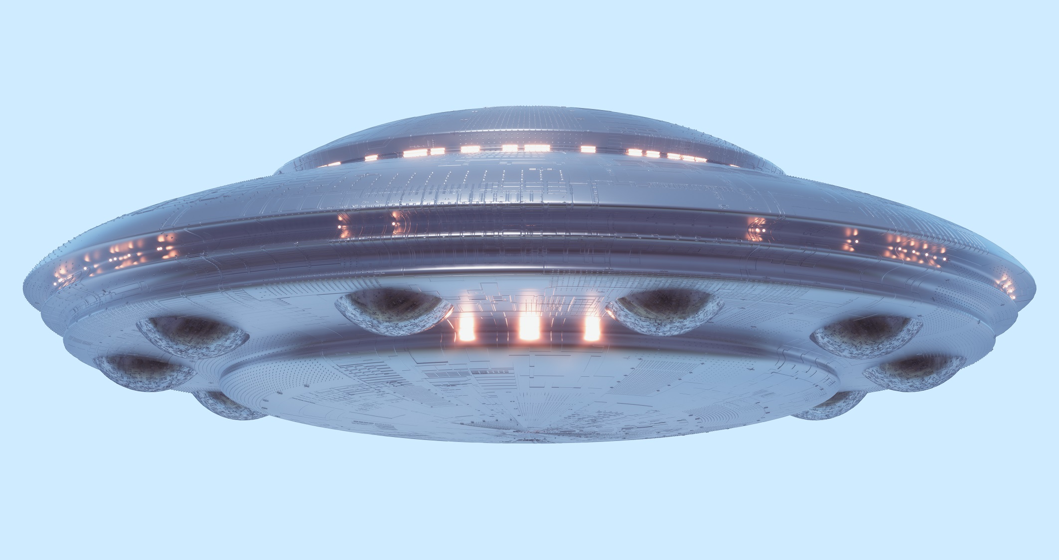 Unidentified flying object on light blue neutral background.