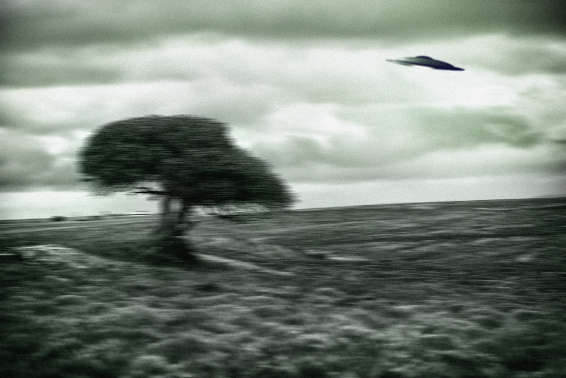 UFO, spaceship and nature for alien invasion,