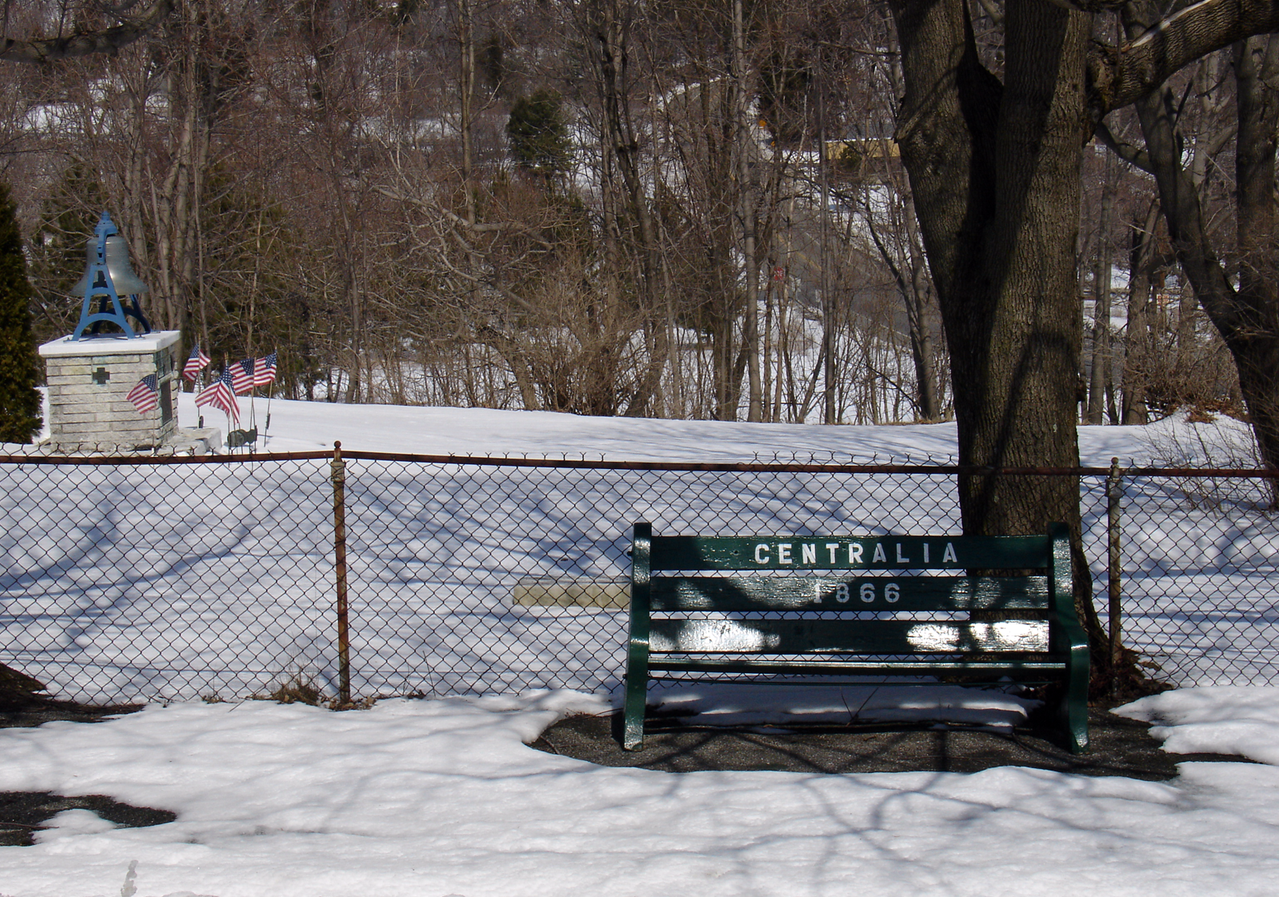 A bench near a park in the center of Centralia, Pennsylvania - 2007