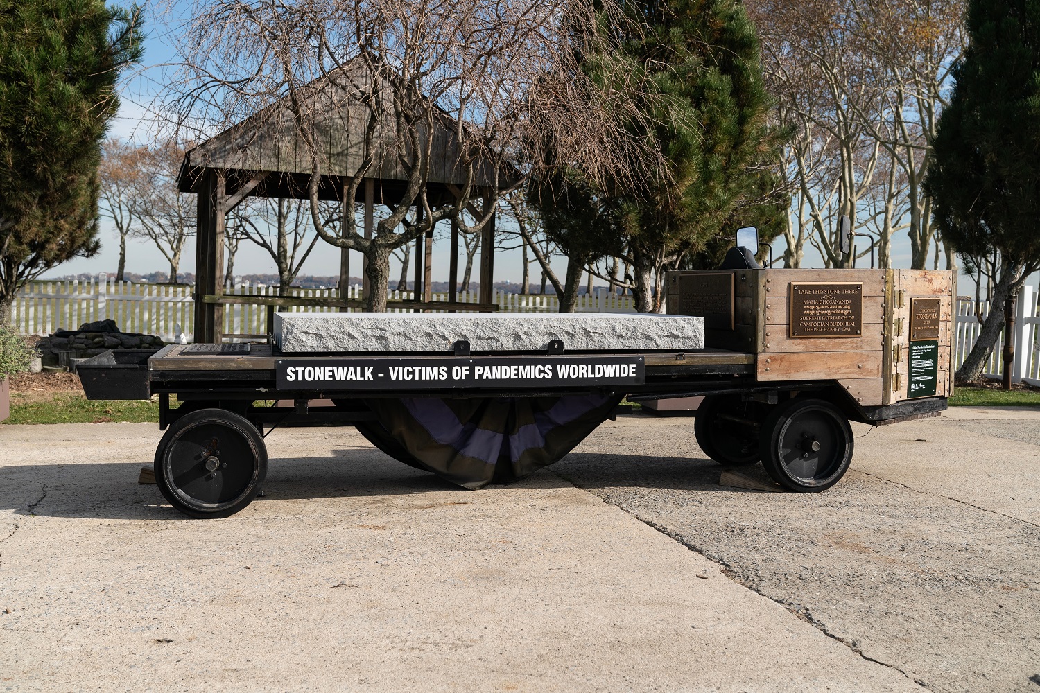 View of monument erected in memory of victims of pandemic worldwide on Hart Island - 2023