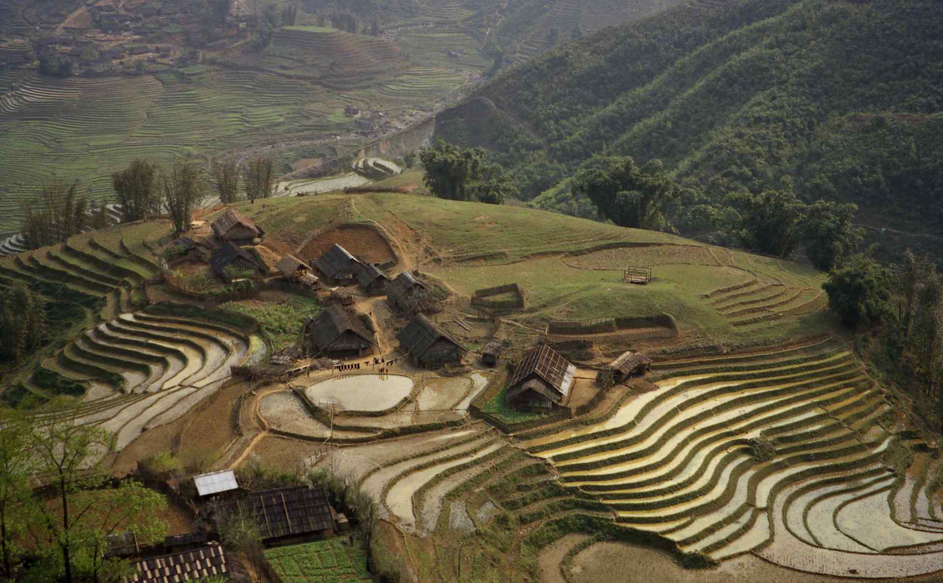 Small village and rice terraces; between Ta Van and SaPa, Vietnam - 1995
