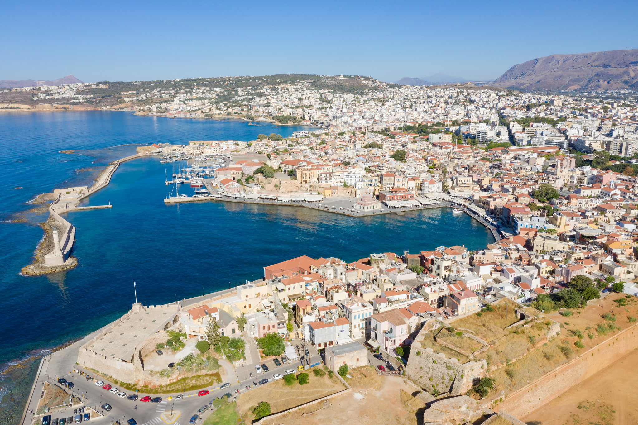 Aerial view of the old town of Chania on Crete, Greece - 2020