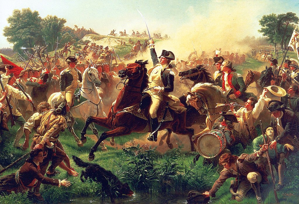 Painting titled Washington Rallying the Troops at Monmouth; depicts George Washington at the 1778 Battle of Monmouth.