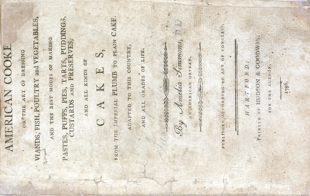 Front Page of American Cookery, by Amelia Simmons