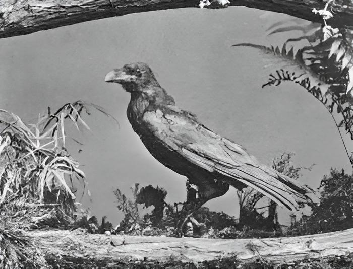 A visiting card depicting Grip, the raven of Charles Dickens.