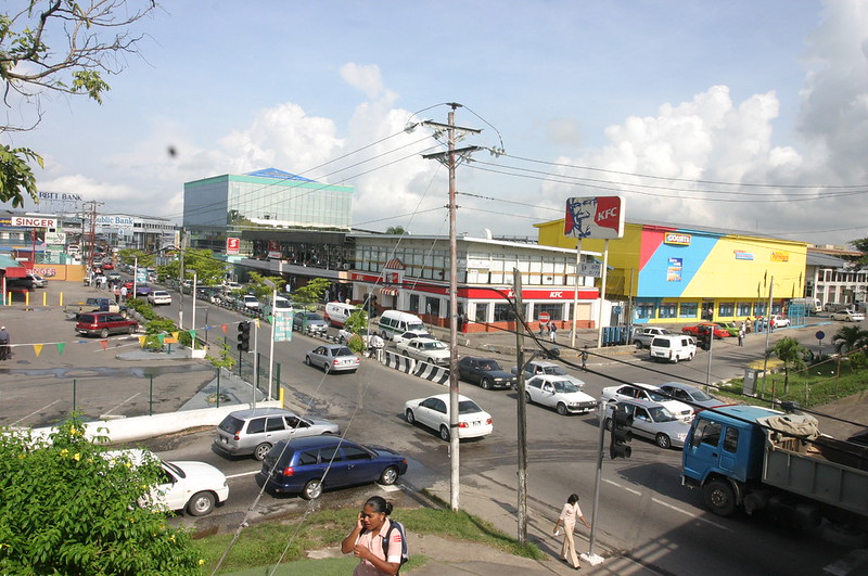 Downtown Chaguanas with KFC and Courts in view.