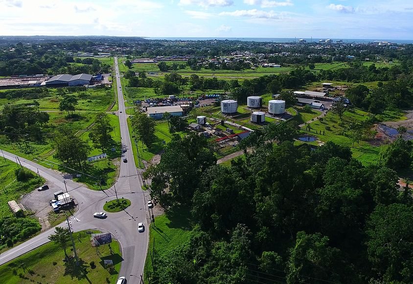 Aerial Photo of Point Fortin, Trinidad and Tobago.
