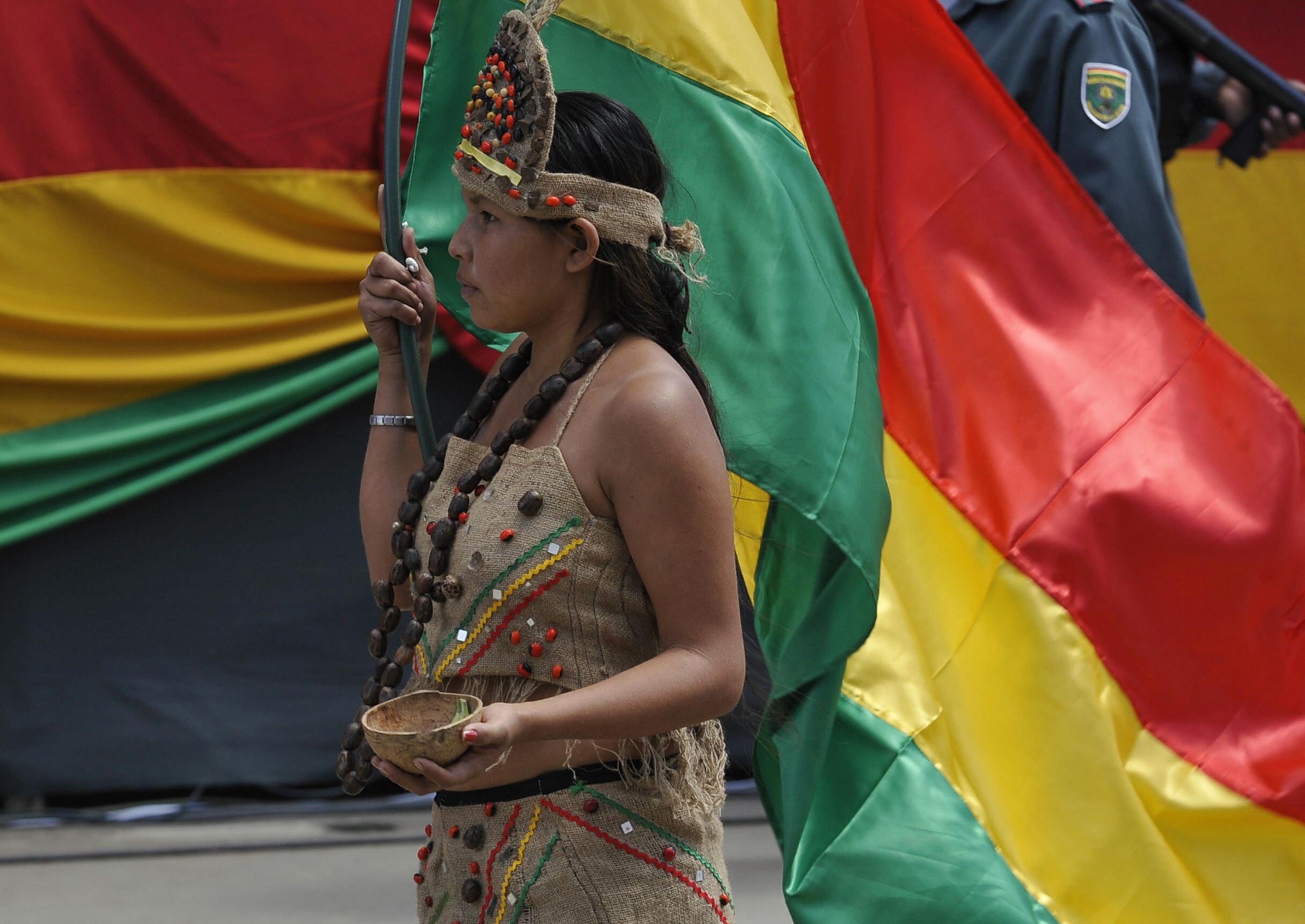 Bolivian Ayoreo indigenous woman parades