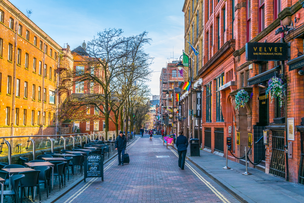 View of the Gay village, Canal street in Manchester, England