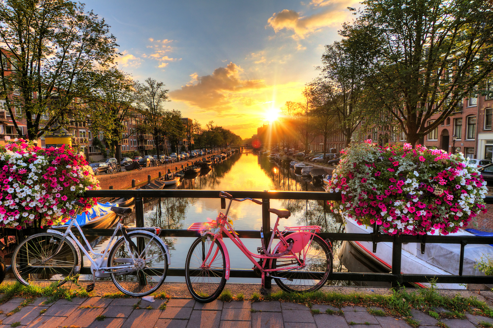 Beautiful sunrise over Amsterdam, The Netherlands