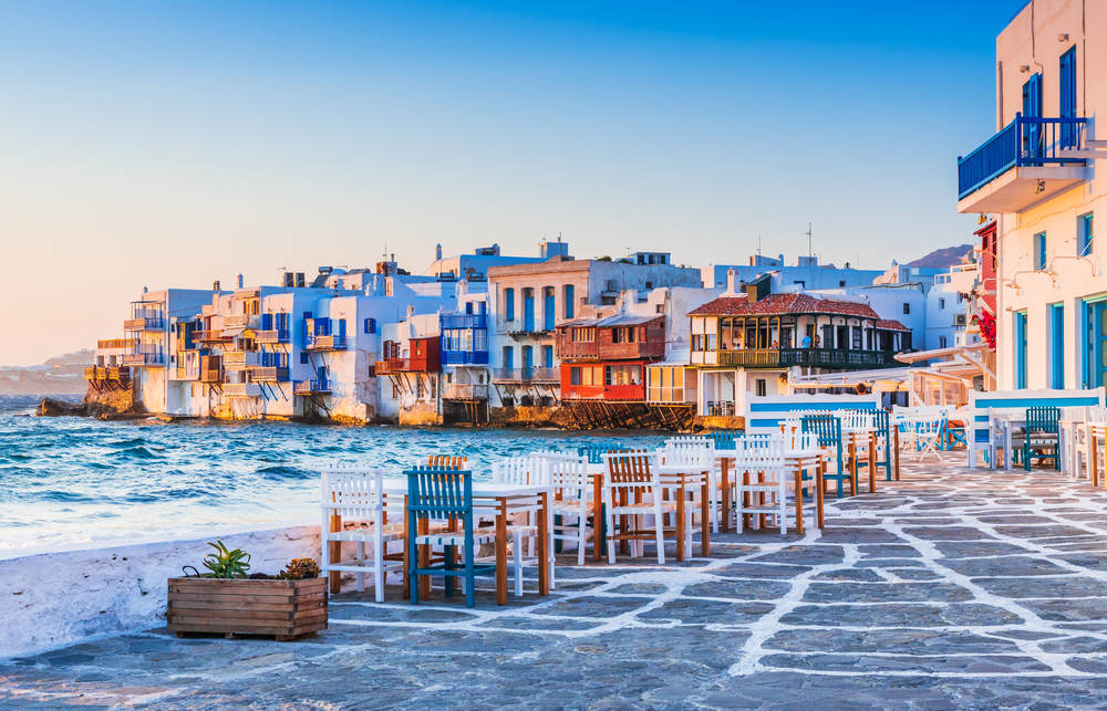 Photo of Waterfront in Little Venice, Mykonos at sunset