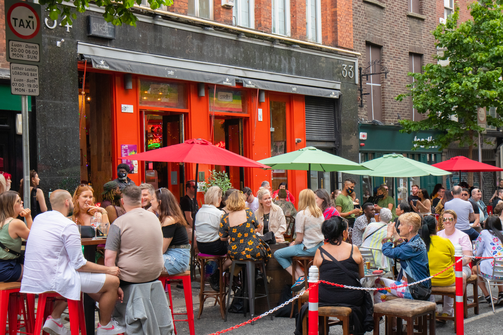 Crowds outside street 66 bar in Dublin, Ireland