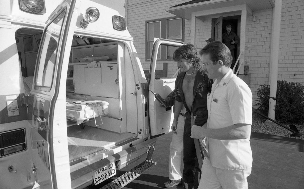 Stunt man Steve Trotter being sent to the hospital