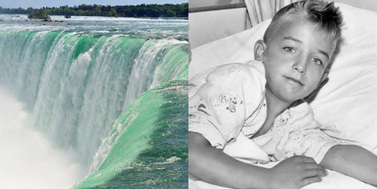 water fall and child split image