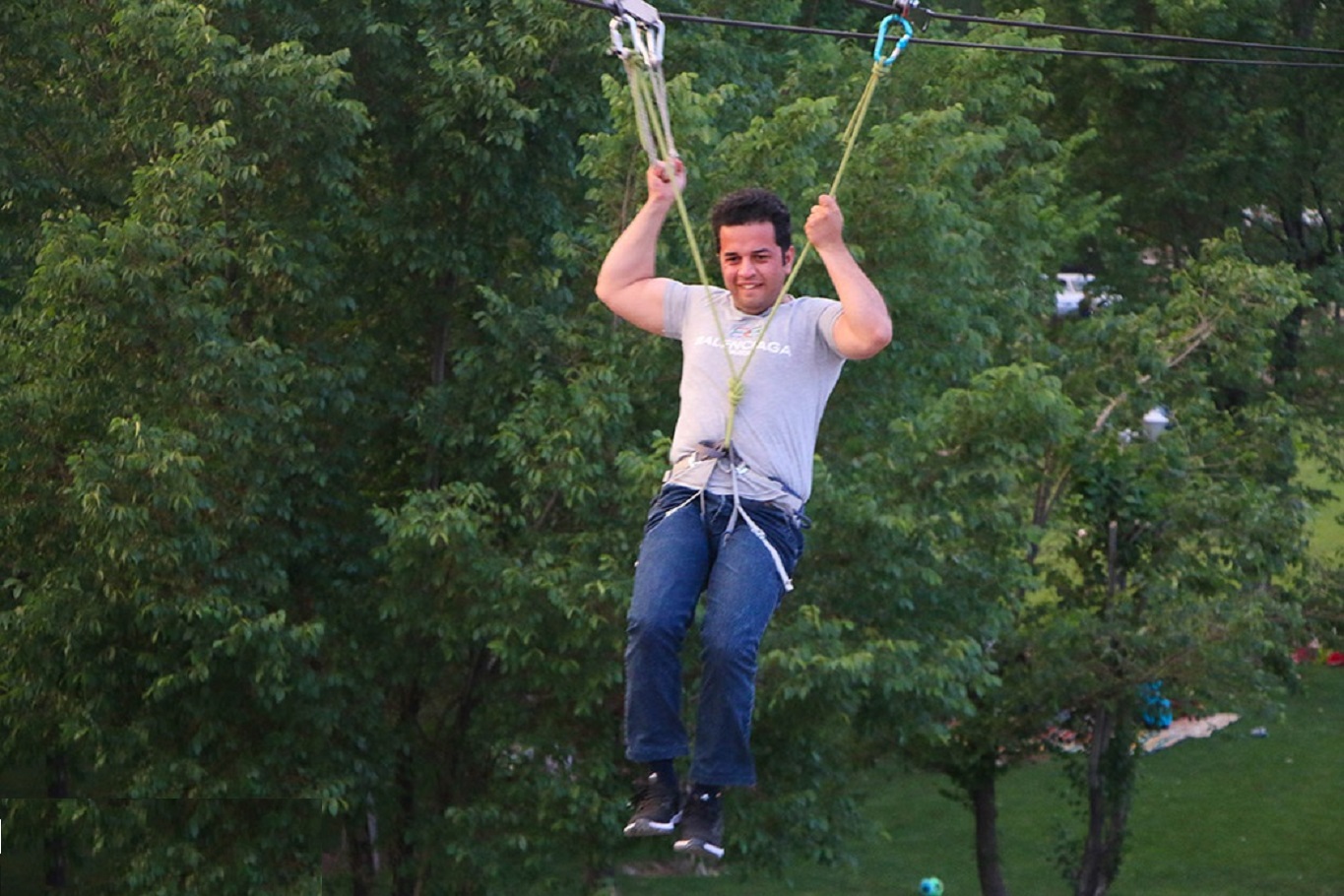 Shahrekord Zip-line ,Man on zip line - 2013