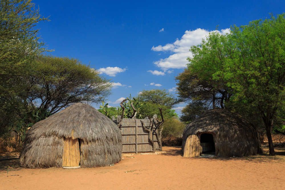Bushman San people traditional huts