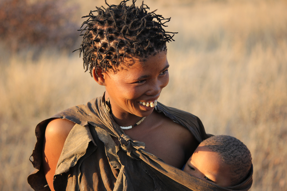 San bushmen people, Woman and baby