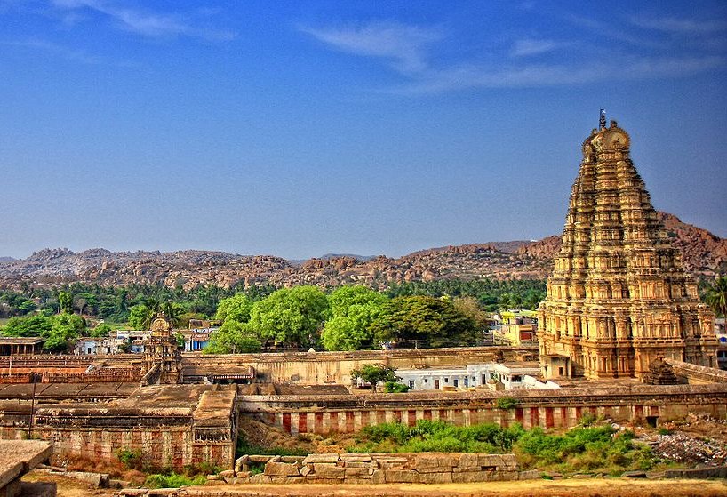 The Virupaksha or the Pampapathi temple the main center of pilgrimage at Hampi.